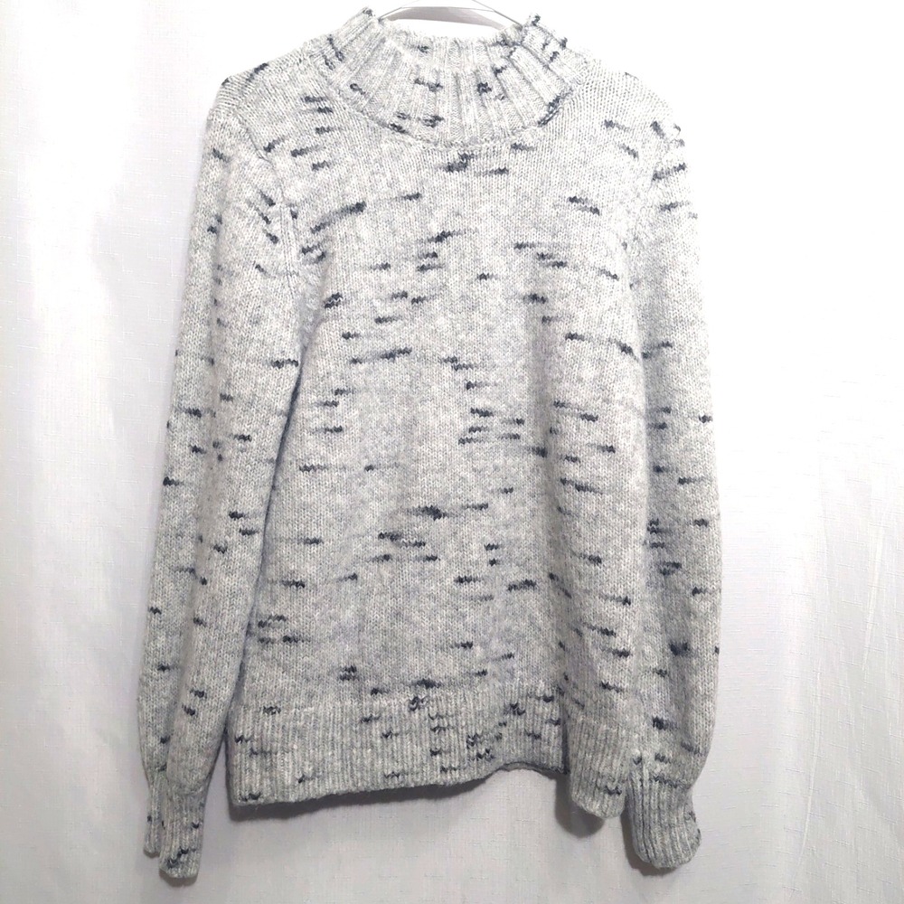 Ann Taylor LOFT Womens L Mock Neck Wool Blend Fuzzy Sweater Gray Black Speckles